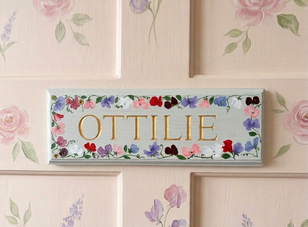 Wooden name plaque floral themed