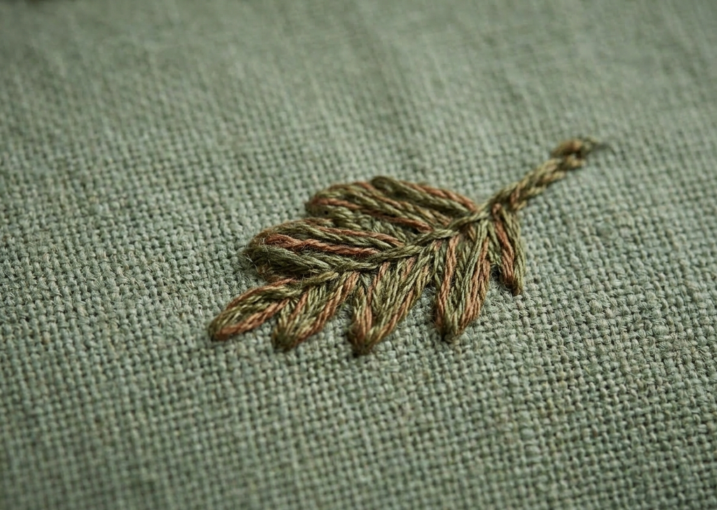 Embroidered leaf on a textured fabric background- personalised baby / toddler gift.