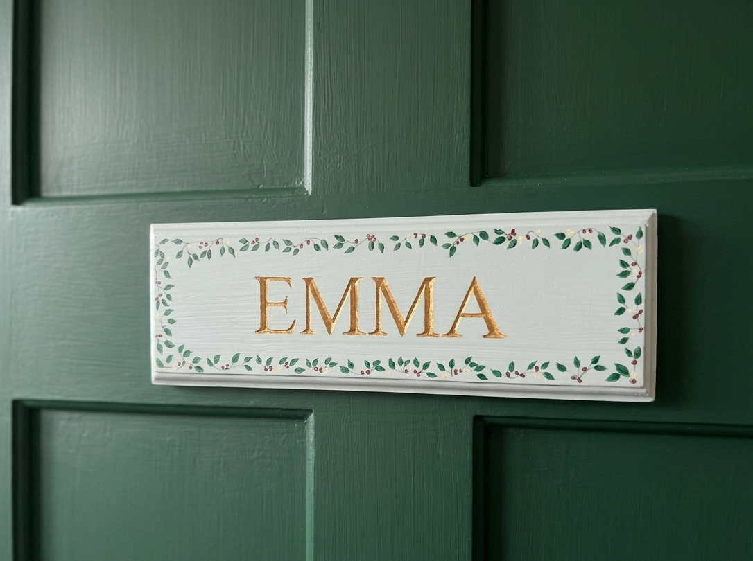 Spring Berry & Vine Hand-Carved Wood Name Plaque