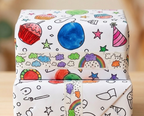 Coloured in wrapping paper and tape party and rainbow themed